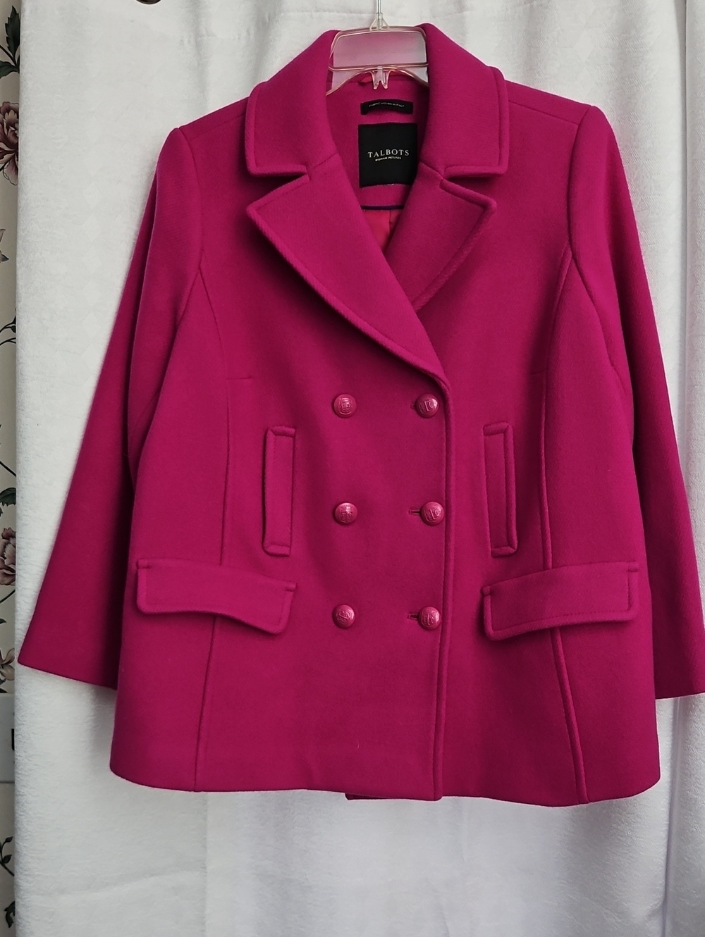 Talbots Hot Pink Double-Breasted Pea Coat